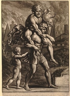 decorative Aeneas leaves Tory with father and son