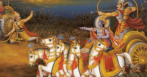 decorative Arjuna and Krishna in the chariot