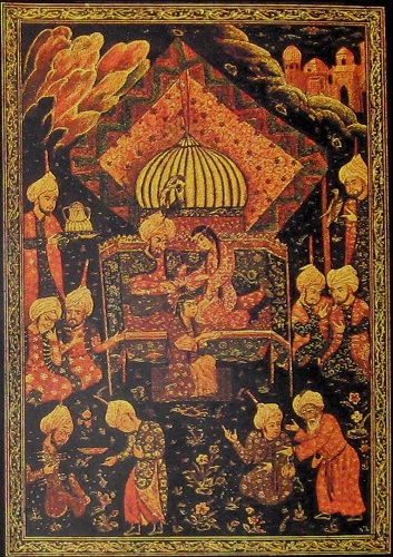 decorative tapestry of 1001 Nights prologue