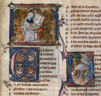 decorative manuscript excerpt from Lais of Marie de France 