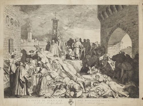 decorative Luigi Sabatelli (1772-1850), The Plague of Florence in 1348 (date not known), engraving after original work by Sabatelli, illustration to an edition of Boccaccio’s Decameron